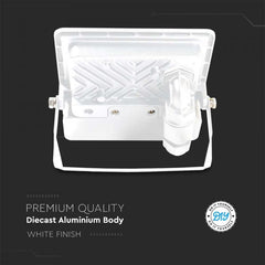 V-TAC 30-S 30W SMD PIR Sensor Floodlight With Samsung Chip Colorcode:4000K White Body White Glass
