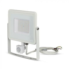 V-TAC 50-S 50W SMD Pir Sensor Floodlight With Samsung Chip Colorcode:6400k White Body White Glass