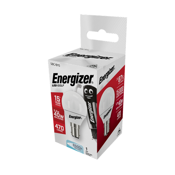 S13571 ENERGIZER LED GOLF 470LM 5.2W OPAL B15 (SBC) 6,500K (DAYLIGHT), PACK OF 1