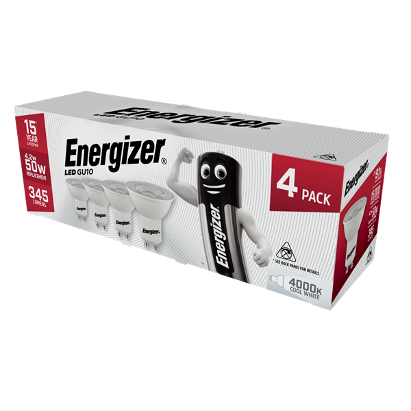 S15161 ENERGIZER LED GU10 345LM 4.2W 4,000K (COOL WHITE), PACK OF 4