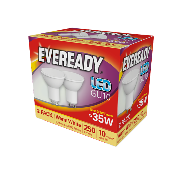 S15289 Eveready Led GU10 235LM Warm White, Pack Of 2