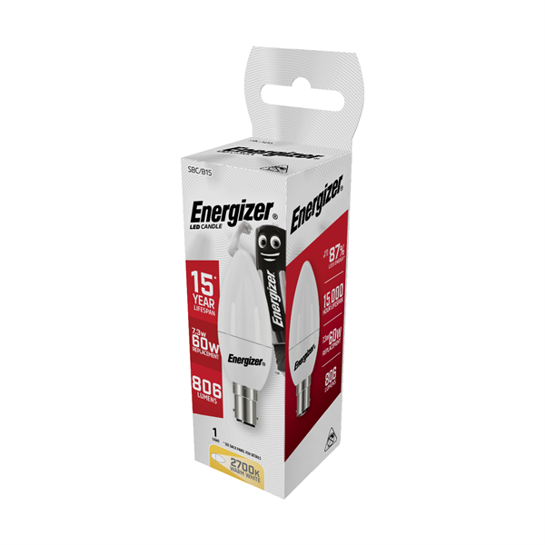 S17382 ENERGIZER LED CANDLE 806LM OPAL B15 (SBC) 2,700K (WARM WHITE) PACK OF 1