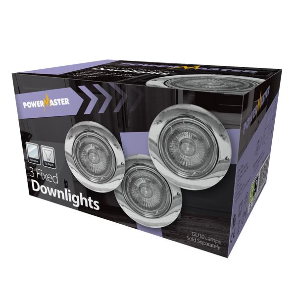 Powermaster Indoor 3 Pack Fixed Downlights - Chrome