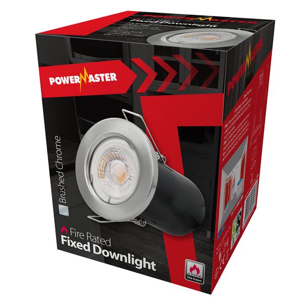 Powermaster Fire Rated Fixed Downlight Brushed Chrome JACS Lighting