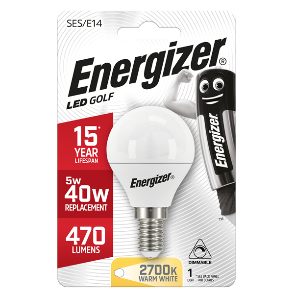 Energizer 6.2W E14 Golf LED - 40W Replacement - 470lm - 2700K - Dimmable