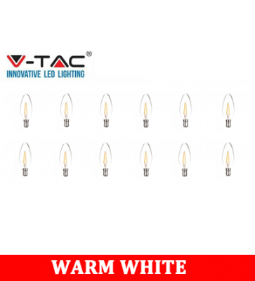 V-TAC 284D 4W Candle Filament Bulb -Clear Covercolorcode:3000K B15 12PCS/PACK DIMMABLE