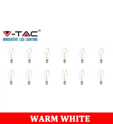 V-TAC 4w Candle Filament Bulb -Clear Cover Colour Code: 3000k B15 12pcs/Pack