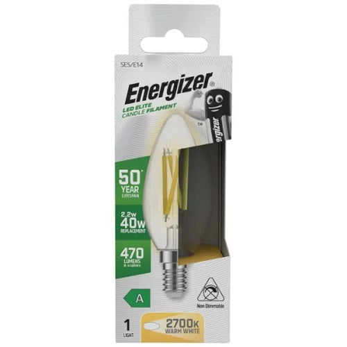 Energizer A Rated LED Candle E14 Filament 470lm 2.2W 2700K (Warm White) S29640