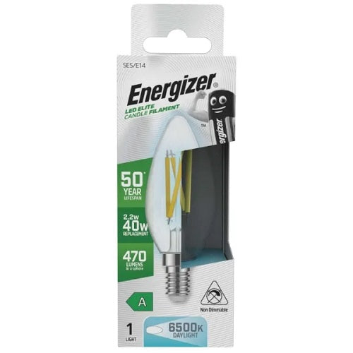 Energizer A Rated LED Candle E14 Filament 470lm 2.2W 6500K (Daylight) S29641