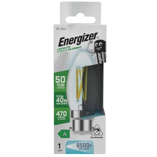 Energizer A Rated LED Candle B22 Filament 470lm 2.2W 6500K (Daylight) S29639