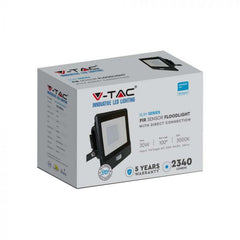 V-TAC -30-S 30W SMD Pir Sensor Floodlight With Samsung Chip Colorcode:4000K BLACK BODY GREY GLASS