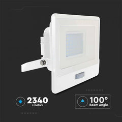 V-TAC 50-S 50W SMD Pir Sensor Floodlight With Samsung Chip Colorcode:4000k White Body White Glass