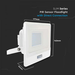 V-TAC 30-S 30W SMD PIR Sensor Floodlight With Samsung Chip Colorcode:4000K White Body White Glass