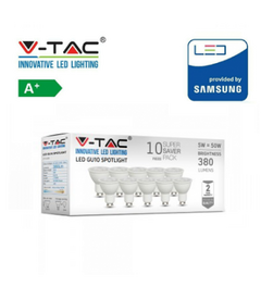 V-TAC VT-2305 5W GU10 Plastic Spotlight With Ic Driver & Lens Colorcode:3000K, 4000K Or 6400K 38'd 10pcs/Pack