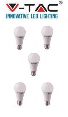 V-TAC 219 9W A60 Led Plastic Bulb With Samsung Chip Colorcode:3000k B22 5PCS/Pack