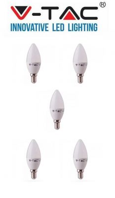 V-TAC 255 4.5W Plastic Candle Bulb With Samsung Chip Colorcode:4000K E14 A++ 5PCS/Pack