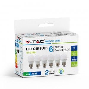 VT-2256 5.5W G45 LED Plastic Candle Bulb Colorcode:2700K E27 6PCS/PACK