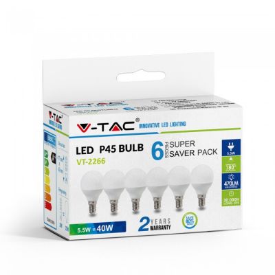 VT-2266 5.5W P45 LED Plastic Bulb Colorcode:6400K E14 6PCS/PACK
