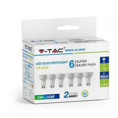 V-TAC 2225 5W SMD White Plastic Spotlight-Milky Cover Colorcode:6400k Gu10 110'd 6pcs/Pack