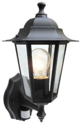 Outdoor Black PIR Wall Lantern - With Bulb