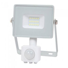 V-Tac 10-S 10w Smd Pir Sensor Floodlight With Samsung Chip Colorcode:3000k White Body White Glass