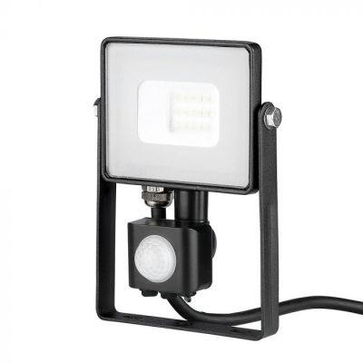 V-Tac 10-S 10W SMD Pir Sensor Floodlight With Samsung Chip Colorcode:6400k Black Body Gray Glass