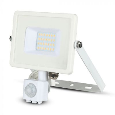 V-TAC 20-S 20W SMD Pir Sensor Floodlight With Samsung Chip Colorcode:4000k White Body White Glass