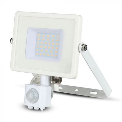 V-TAC 30-S 30W SMD PIR Sensor Floodlight With Samsung Chip Colorcode:3000K White Body White Glass