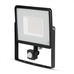 V-TAC 50-S 50W SMD Pir Sensor Floodlight With Samsung Chip Colorcode:6400k Black Body Grey Glass