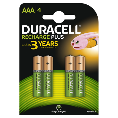 S5272 Duracell AAA 750mah Recharge Plus, Pack Of 4