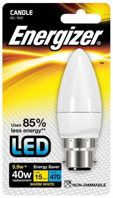 Energizer Led Candle 470LM 5.9W OPAL B22 (BC) Warm White, Pack Of 5