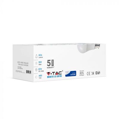 V-TAC 259D 9W A60 Plastic Bulb With Samsung Chip Colorcode:3000K B22 DIMMABLE 12PCS/PACK