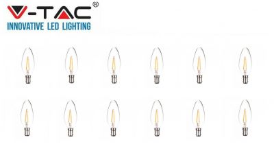V-TAC 284D 4W Candle Filament Bulb -Clear Covercolorcode:3000K B15 12PCS/PACK DIMMABLE