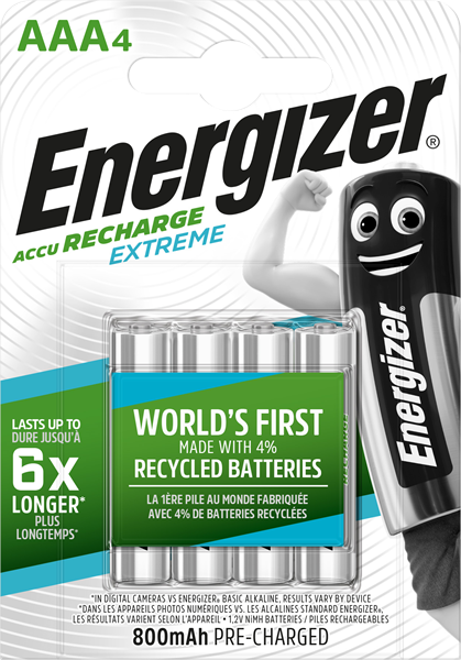 S10263 Energizer AAA 800MAH Recharge Extreme, Pack Of 4