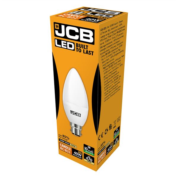 JCB 6W B22 Candle LED - 40W Replacement - 470lm - 3000K - Non Dimmable