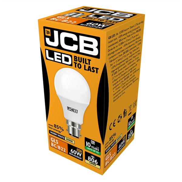 JCB 8.5W B22 GLS LED - 60W Replacement - 806lm - 3000K - Non Dimmable