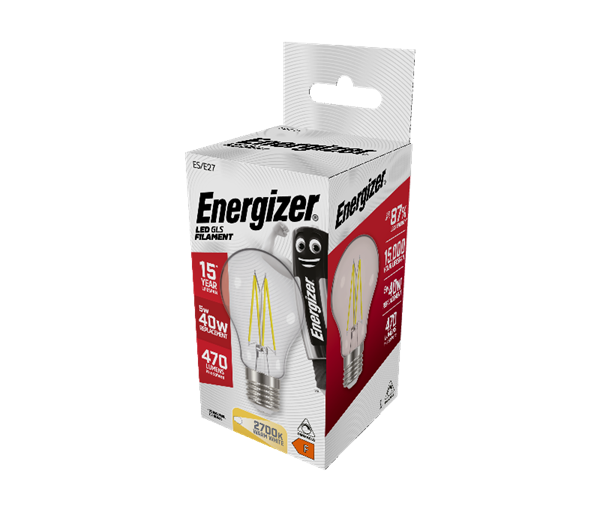S12850 ENERGIZER FILAMENT LED GLS 470LM 4.8W E27 (ES) 2,700K (WARM WHITE) DIMMABLE, PACK OF 1