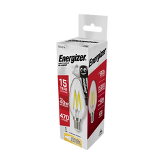 S12869 ENERGIZER FILAMENT LED CANDLE 470LM 4W E14 (SES) 2,700K (WARM WHITE), PACK OF 1