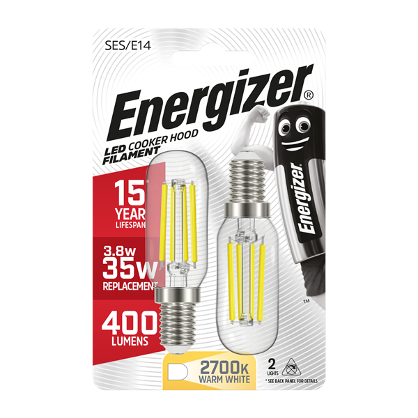 S13564 ENERGIZER FILAMENT LED COOKER HOOD 420LM 3.8W E14 (SES) 2,700K (WARM WHITE), PACK OF 2