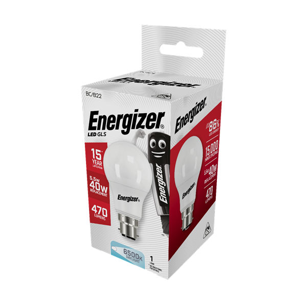 Energizer 5.6W B22 GLS LED - 40W Replacement - 520lm - 6500K - Non Dimmable