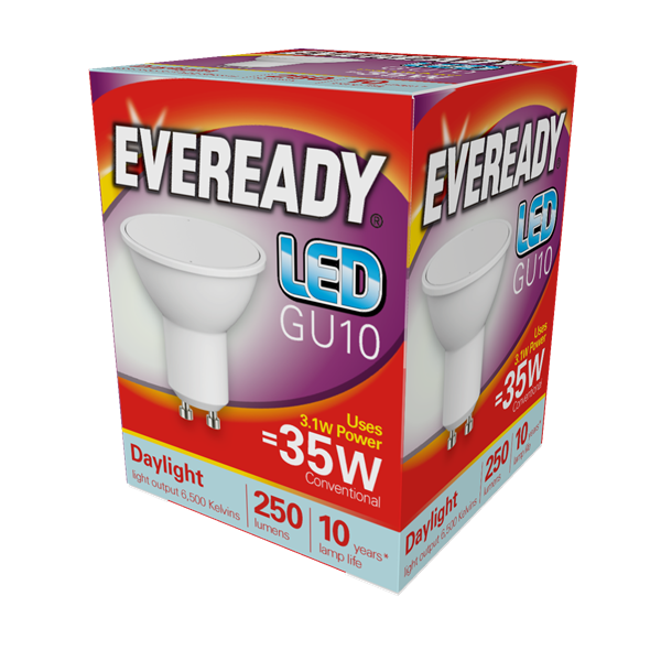 Eveready 3W GU10 LED - Wide Beam Angle - 250lm - 6500K - Non Dimmable