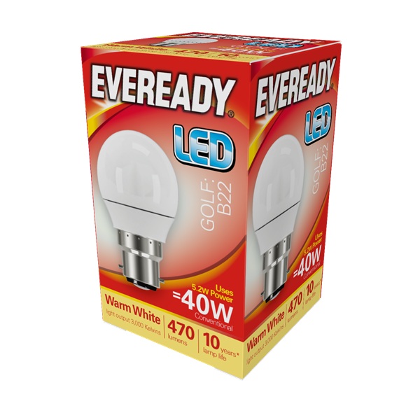 Eveready 6W B22 Golf LED - 40W Replacement - 470lm - 3000K - Non Dimmable