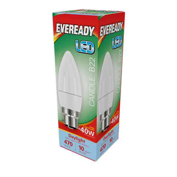 Eveready 6W B22 Candle LED - 40W Replacement - 480lm - 6500K - Non Dimmable