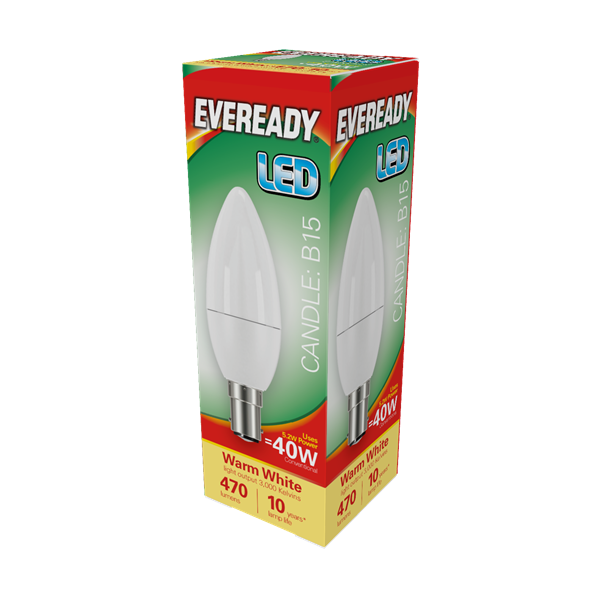 Eveready 6W B15 Candle LED - 40W Replacement - 470lm - 3000K - Non Dimmable