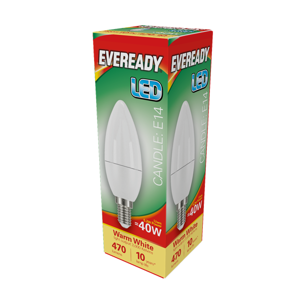 Eveready 6W E14 Candle LED - 40W Replacement - 470lm - 3000K - Non Dimmable
