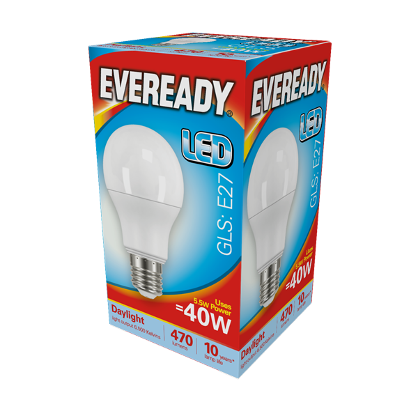 Eveready 5.5W E27 GLS LED - 40W Replacement - 480lm - 6500K - Non Dimmable