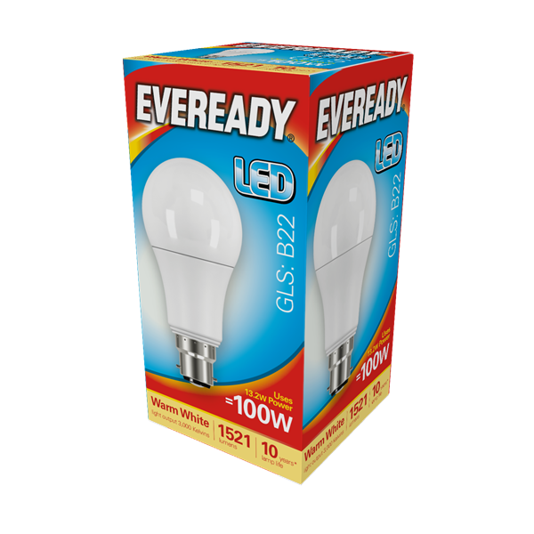 Eveready 14W B22 GLS LED - 100W Replacement - 1521lm - 3000K - Non Dimmable