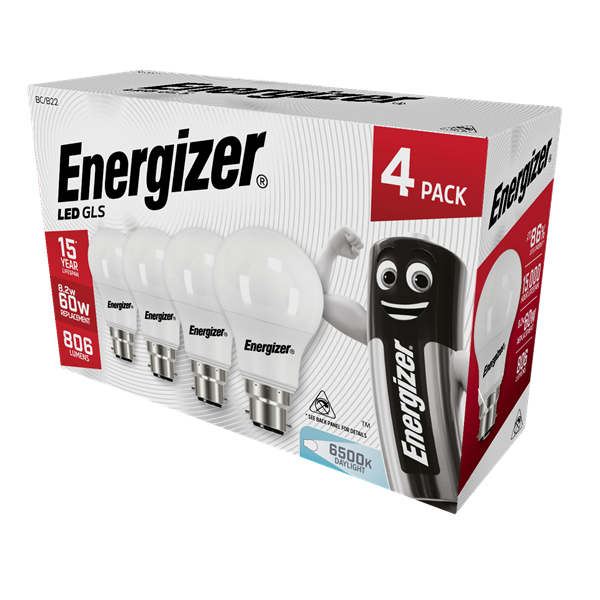 S14062 ENERGIZER LED GLS 806LM 8.2W OPAL B22 (BC) 6,500K (DAYLIGHT), PACK OF 4