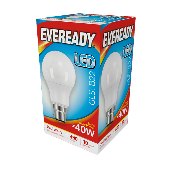 Eveready 5.5W B22 GLS LED - 40W Replacement - 480lm - 4000K - Non Dimmable