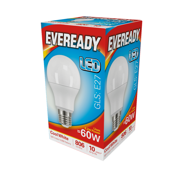 Eveready 9.6W E27 GLS LED - 60W Replacement - 820lm - 4000K - Non Dimmable